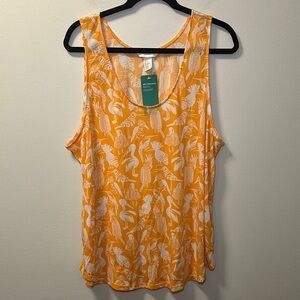 💛H&M Conscious Women’s Orange Tropical Bird Sleeveless Top Sz XL